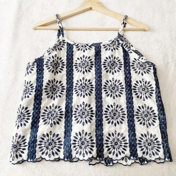 White & Blue Embroidered Button Down Camisole - Picture 6 of 8